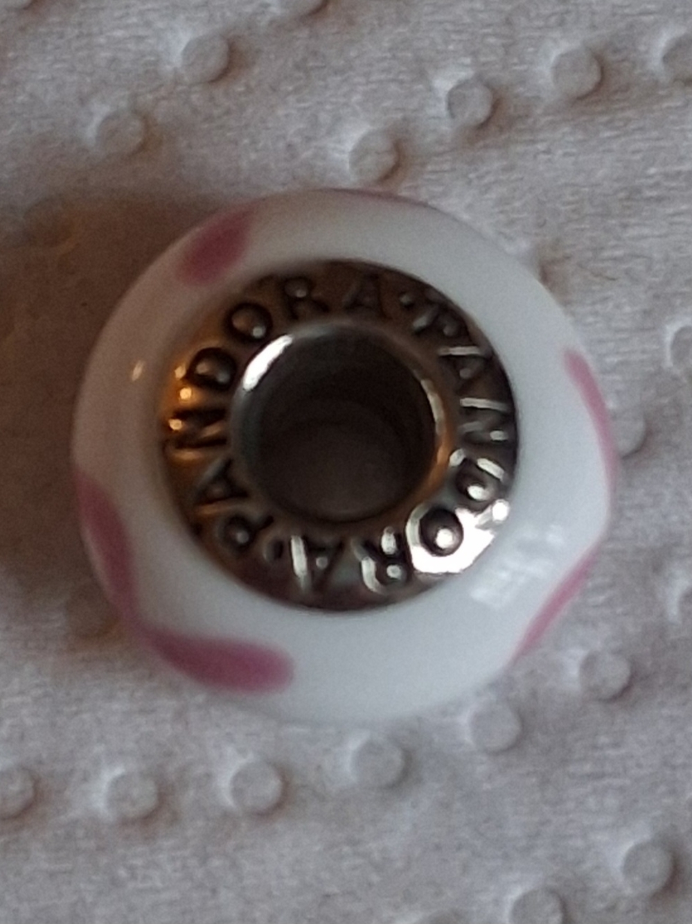 Pandora White Glass Bead with Pink Accents